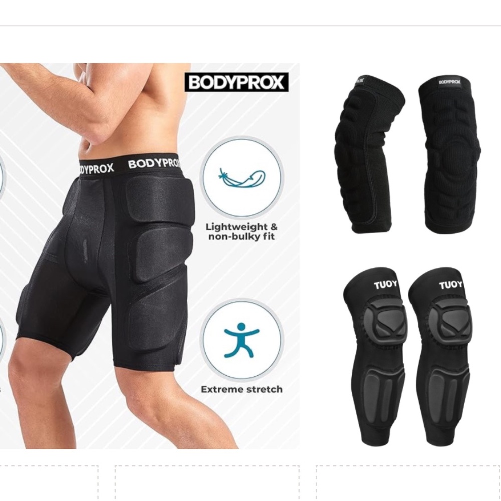 NEW Bodyprox & TUOY Protective Padded Shorts, Elbow  Knee Guard Pads, Sports M L